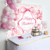 Aperturee - Aperturee Fairy Pink Balloons Bow Dots Happy Birthday Backdrop